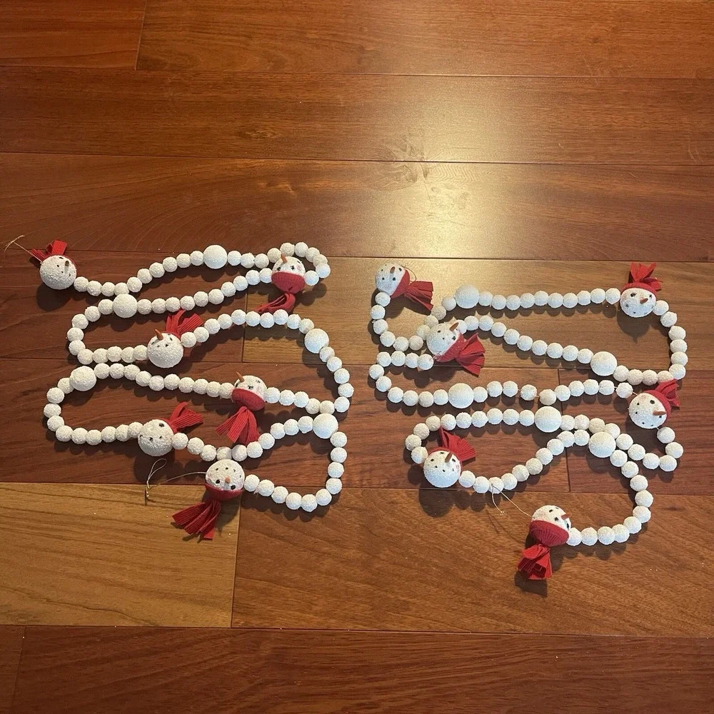 Vintage Snowman Head Christmas‎ Tree Garland 12 ft Snowflake Snowball Christmas